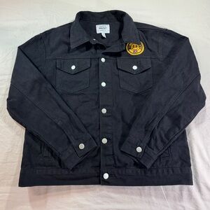 WESC Streetwear Mens Small Hardcore Happiness Smiley Face Denim Trucker Jacket